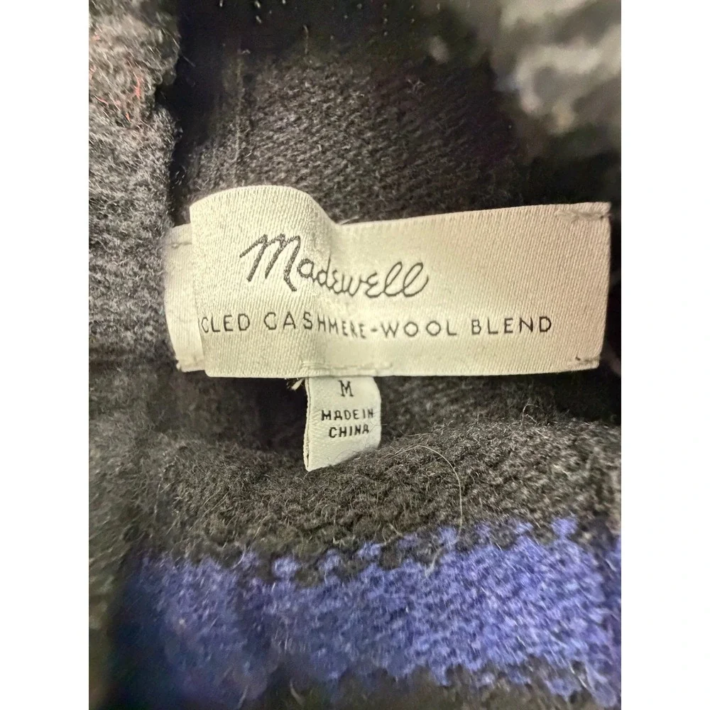 Madewell Recycled Cashmere Wool Blend Striped Mock Neck Sweater Black Blue M